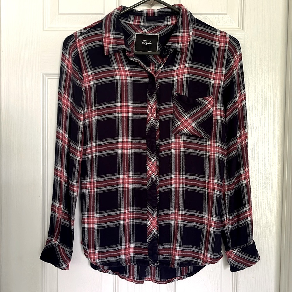 Rails XS Check Plaid Flannel Shirt Longsleeve Navy Maroon White